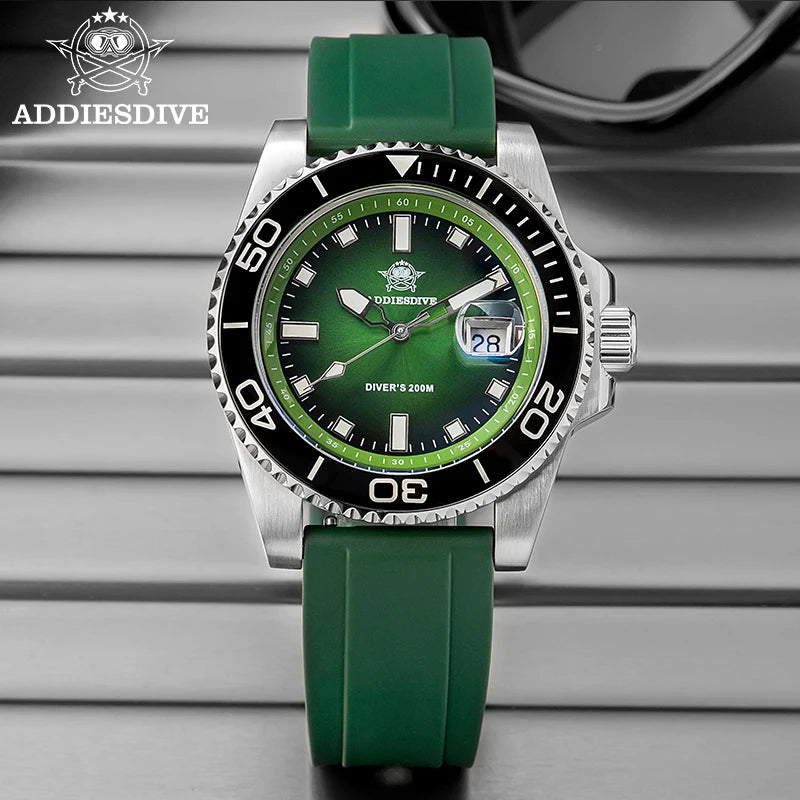 ADDIESDIVE Luxury Men Watch New Diving Ceramic Bezel 41mm Quartz Wristwatch 200m Waterproof Stainless Steel Luminous Dive Watch