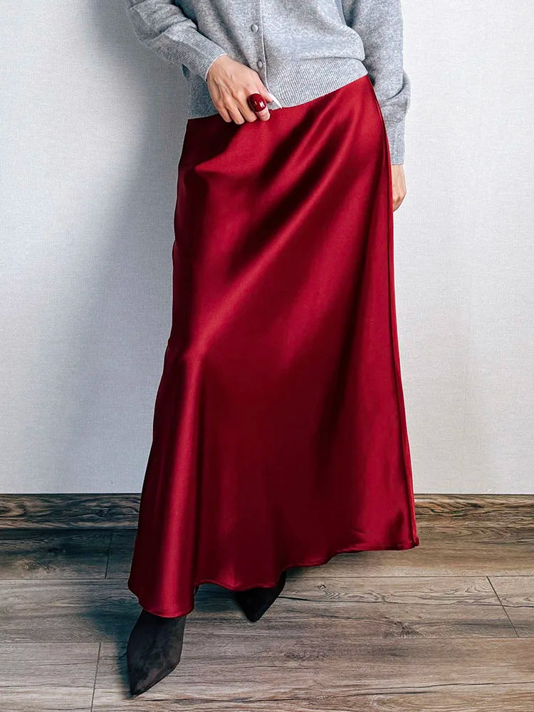 Women's Satin Maxi Skirt – Elegant Ankle-Length