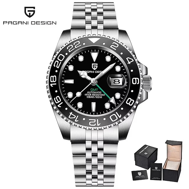 PAGANI DESIGN Men Watch GMT40mm Mechanical Watch Top Brand Sapphire Glass Stainless Steel Waterproof Clock RelogioMasculino Gift