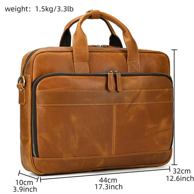 Men Briefcase Genuine Leather Laptop Bag 14 15.6" PC Doctor Lawyer Computer Bag Cowhide Male Briefcase Leather Men Business Bag