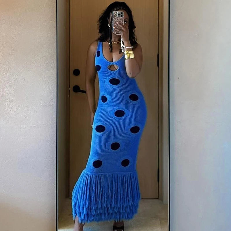 Knitted Tassel Splicing Maxi Dress