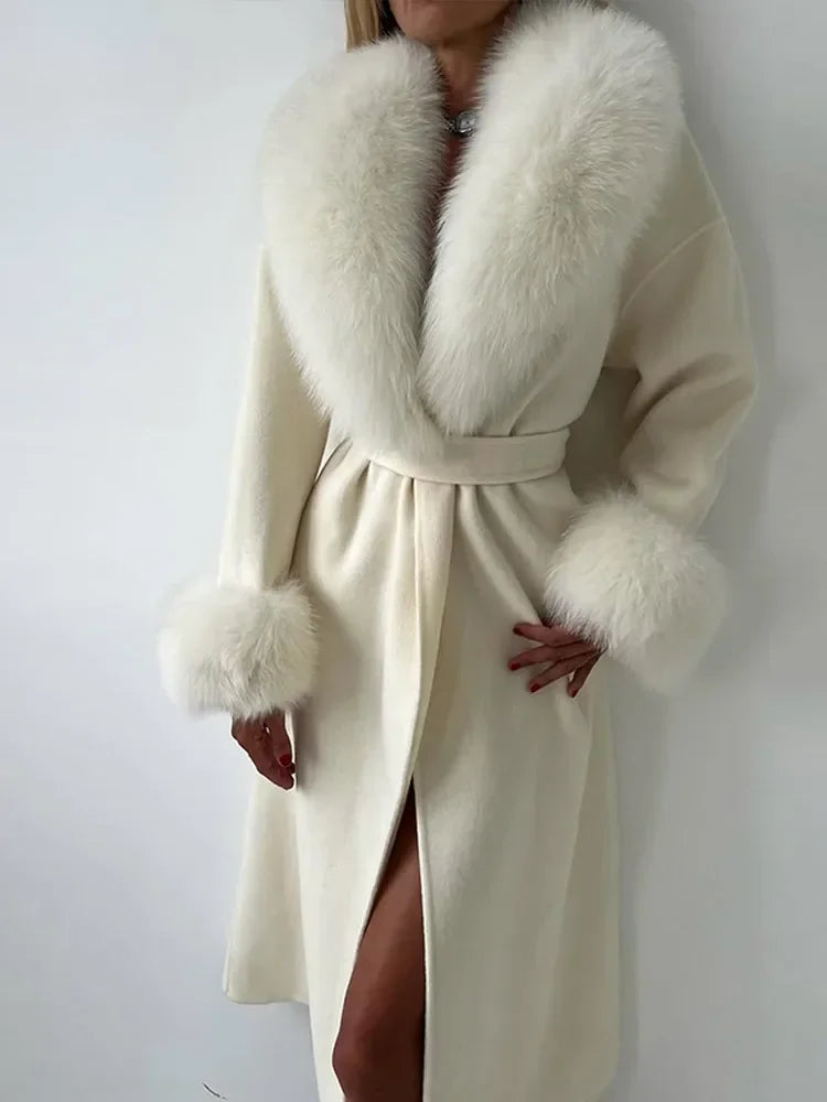 Faux Fur Patchwork Woolen Overcoat