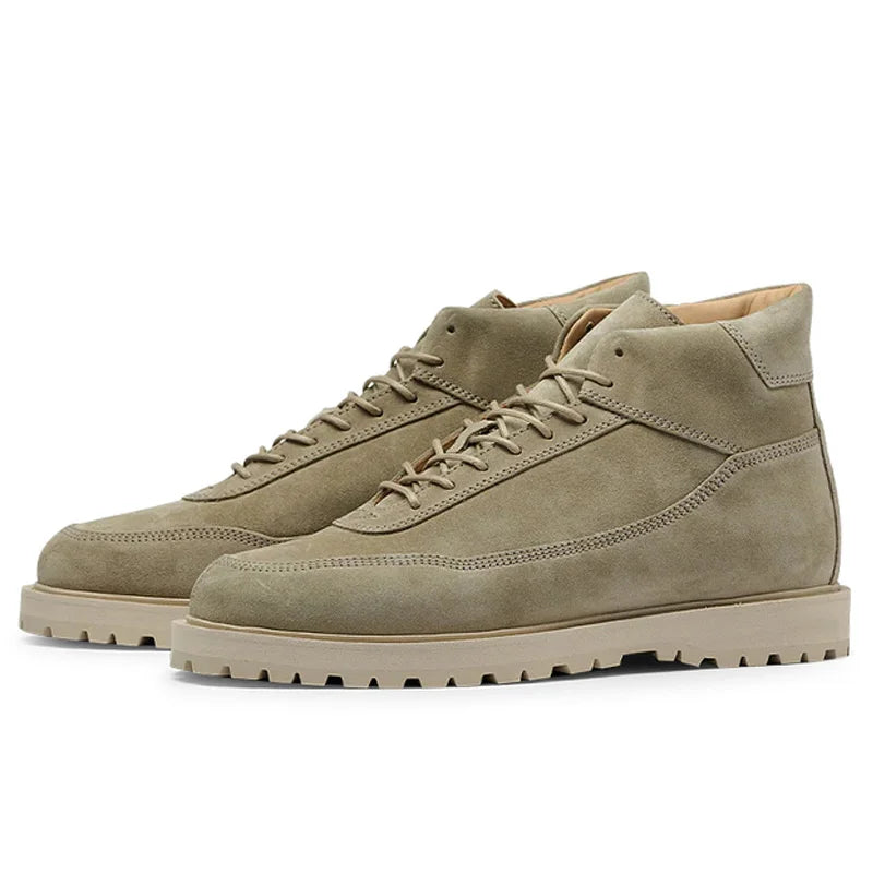 KOWM Hiking shoes men's walking boots British thick soled cowhide high top motorcycle boots ankle sneakers  casual trekking shoe