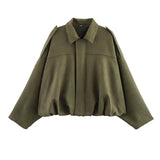 YENKYE New 2025 Women Suede Textured Bomber Jacket Long Sleeve Lapel Collar Loose Coats Casual Female Outerwear Chic Tops