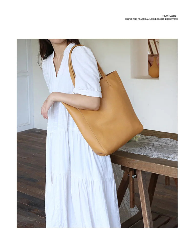 Bag Women 2022 New Summer Genuine Leather Tote Female Casual Fashion Simple Underarm Shoulder Bag Large Capacity Shopper Handbag