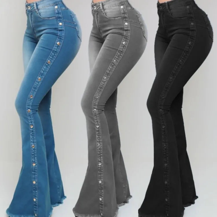 Women's High-Waist Stretch Denim Flare Pants