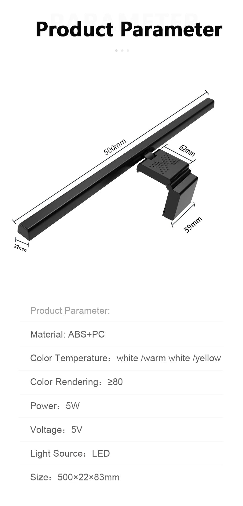 Monitor Light Bar – Stepless Dimming USB Desk Lamp