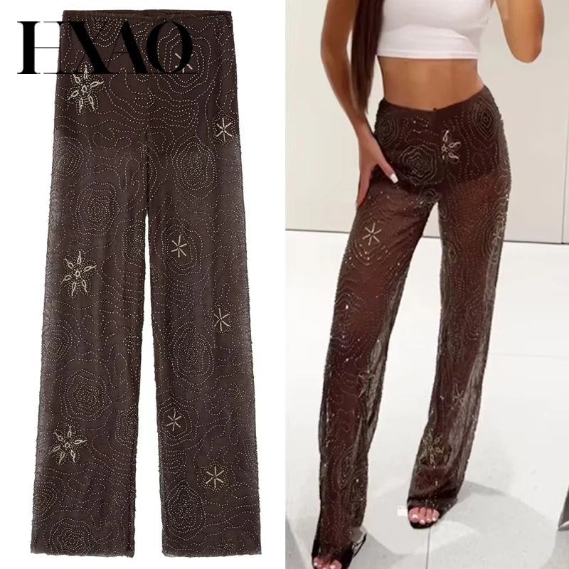 Beaded High-Waist Sequin Trousers