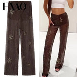Beaded High-Waist Sequin Trousers