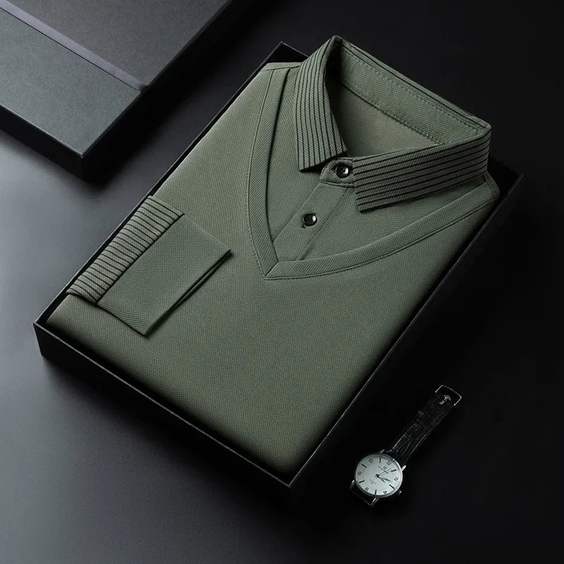 Men's Contrast Polo Shirt – Relaxed Long Sleeve Layered Look