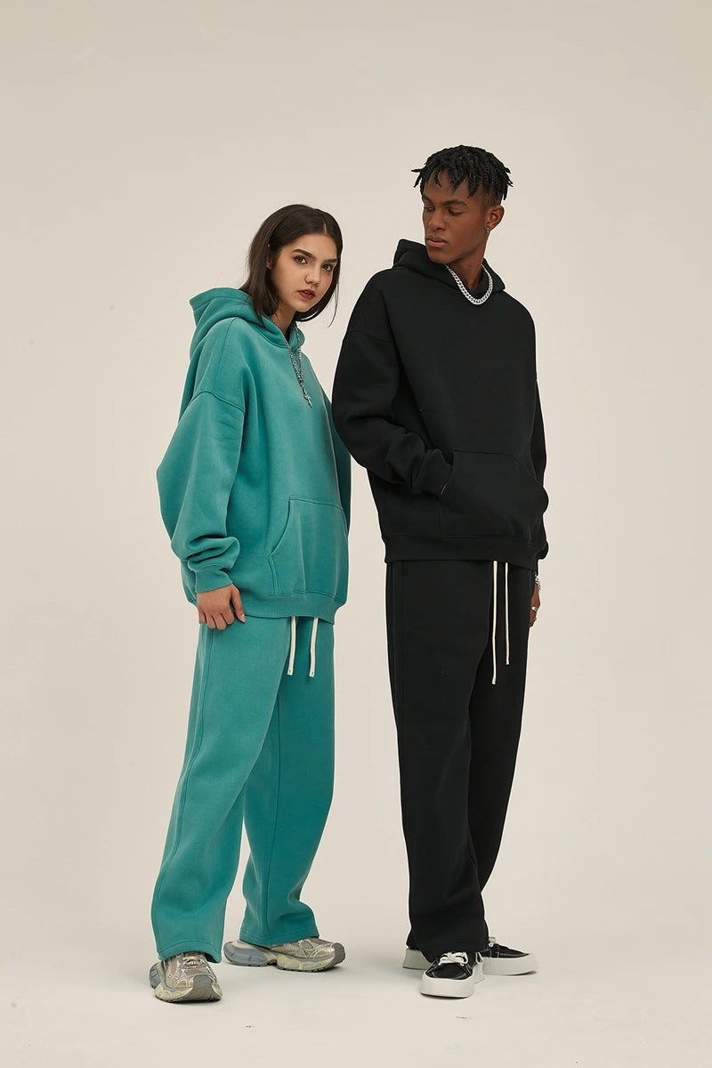 Cotton Baggy Fleece Hoodies for Men Solid Color Plush Pullovers Oversized Hooded Sweatshirt Autumn Winter Thick Clothes Unisex