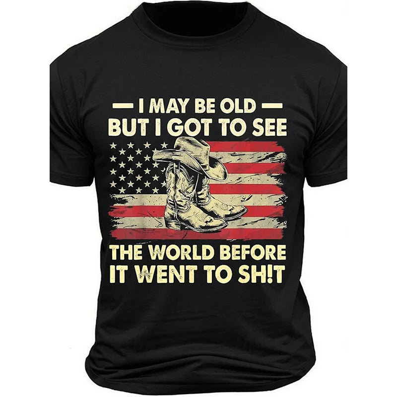 Men's USA Retro Flag & 3D Skull T-Shirt