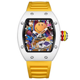 1 piece cute smiling face colorful pattern yellow strap square watch fashion personality trendy daily wear wristwatch