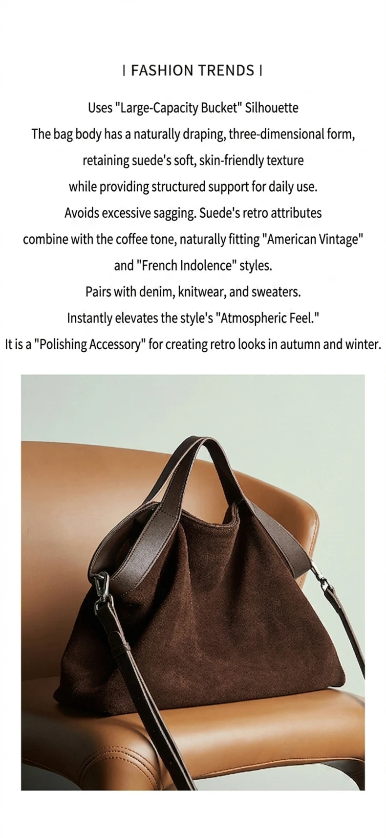 BURMINSA Genuine Suede Leather Hobo Bags Women Vintage Designer Large Shoulder Crossbody Tote Slouchy Soft Office Work Handbags