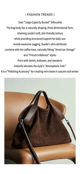 BURMINSA Genuine Suede Leather Hobo Bags Women Vintage Designer Large Shoulder Crossbody Tote Slouchy Soft Office Work Handbags