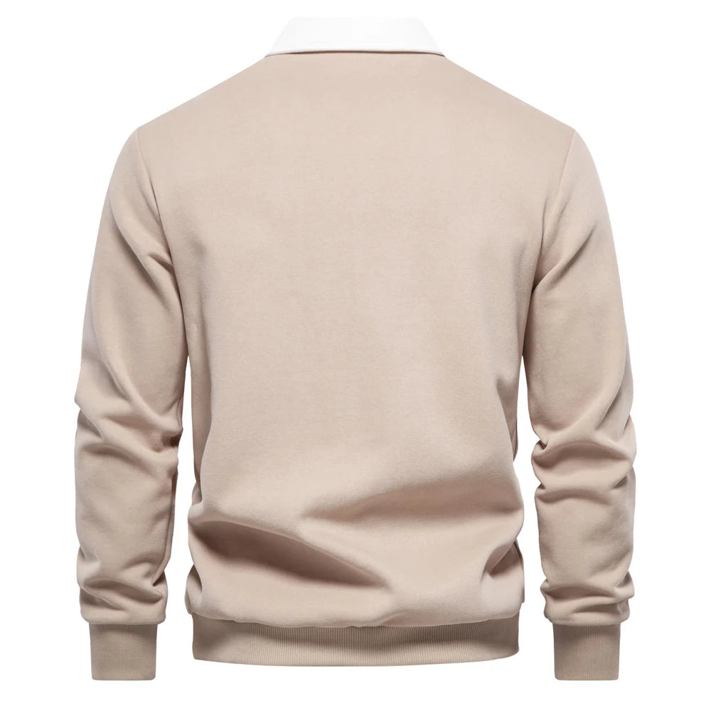 Men’s Cotton-Blend Polo Collar Sweatshirt
