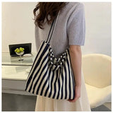 Female Casual Multifunctional Travel Top-handle Handbag Large Capacity Canvas Women Shopper Tote Simple Striped Shoulder Bag2025