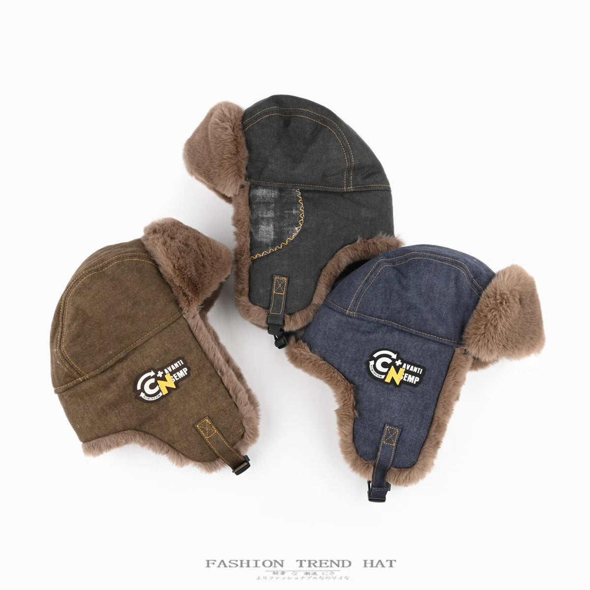 Unisex Winter pilot Thickened Plush Ear-Flap Hat men ski cap winter hat windproof bomber Trendy Patchwork Aviator Trapper cap