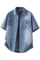 Men's Denim Shirt Summer Fashion Breathable Cotton Blend Short Sleeve Shirt Street Trendy Daily Outing Comfortable Jean Shirt