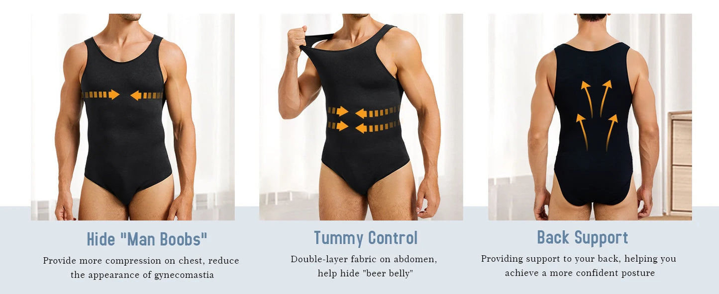 Sleeveless Bodysuit Men Full Body Shaper Compression Undershirt New Shapewear Tummy Control Faja Para Hombres Slimming Vest