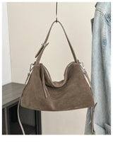 Russian Women's Genuine Suede Cowhide Leather Shoulder Bag Retro Frosted Cow Large Capacity Versatile Commuting Luxury Designer