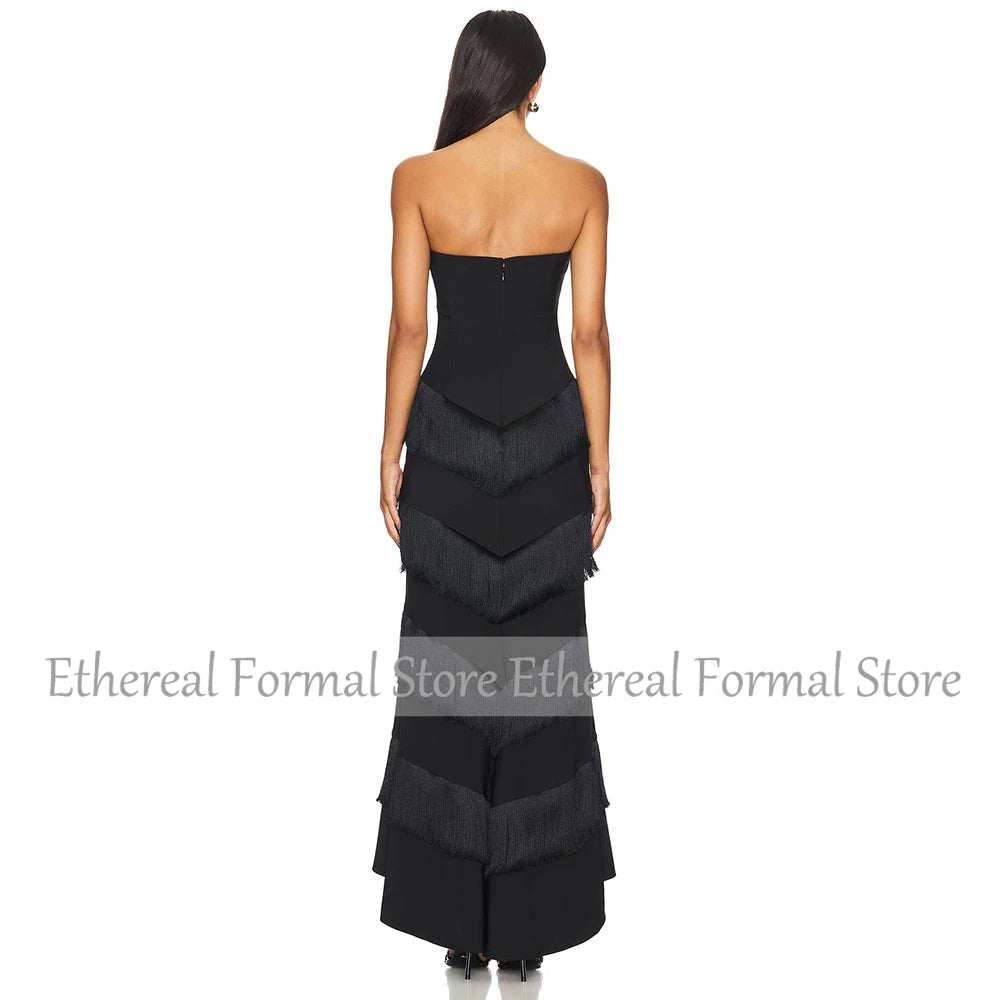 Strapless Mermaid Evening Gown with Tassel Detail