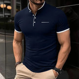 Men's Stand Collar Polo Tee – Solid, Anti-Wrinkle