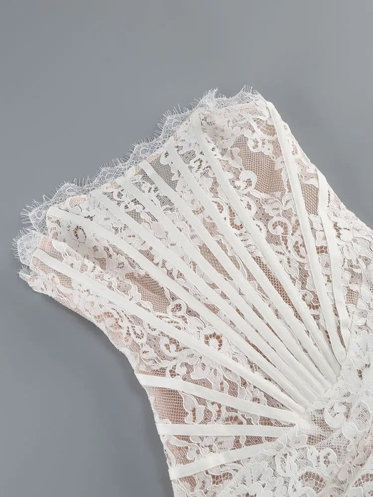 Strapless Lace Mini Dress – Elegant Sheer Patchwork Slim Fit Evening Dress