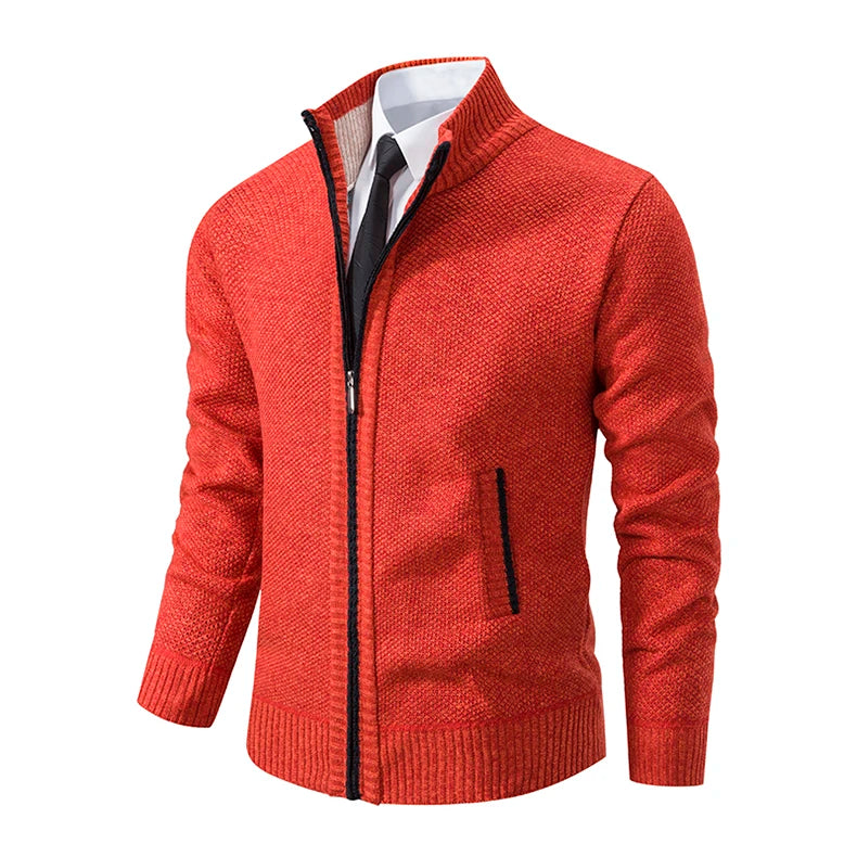 Men’s Fleece-Lined Stand Collar Cardigan