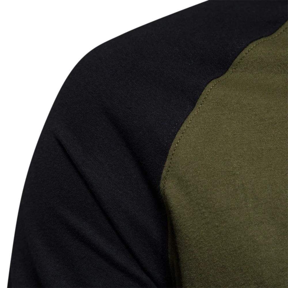 Men's Premium  Cotton Long Sleeve Patchwork T-Shirt