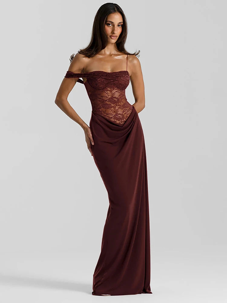 One-Shoulder Lace Gown – Sleeveless Backless Maxi Club Dress