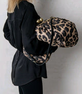 LOST IN VINTAGE Leopard Print Animals Fabric Soft Smooth Owl Bag Balls Bronze Kiss-lock Large Purse Clutch Large 43x40x13cm