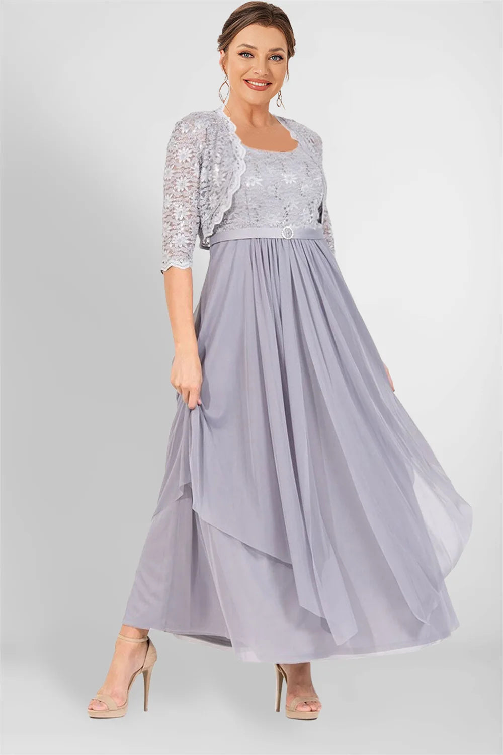 Elegant Sequined Chiffon Maxi Dress