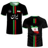 Iran Football Jersey Summer Sports Breathable Quick-drying O-Neck Short Sleeve T-shirt Iranian Flag Map Pattern Unisex Tops Gift