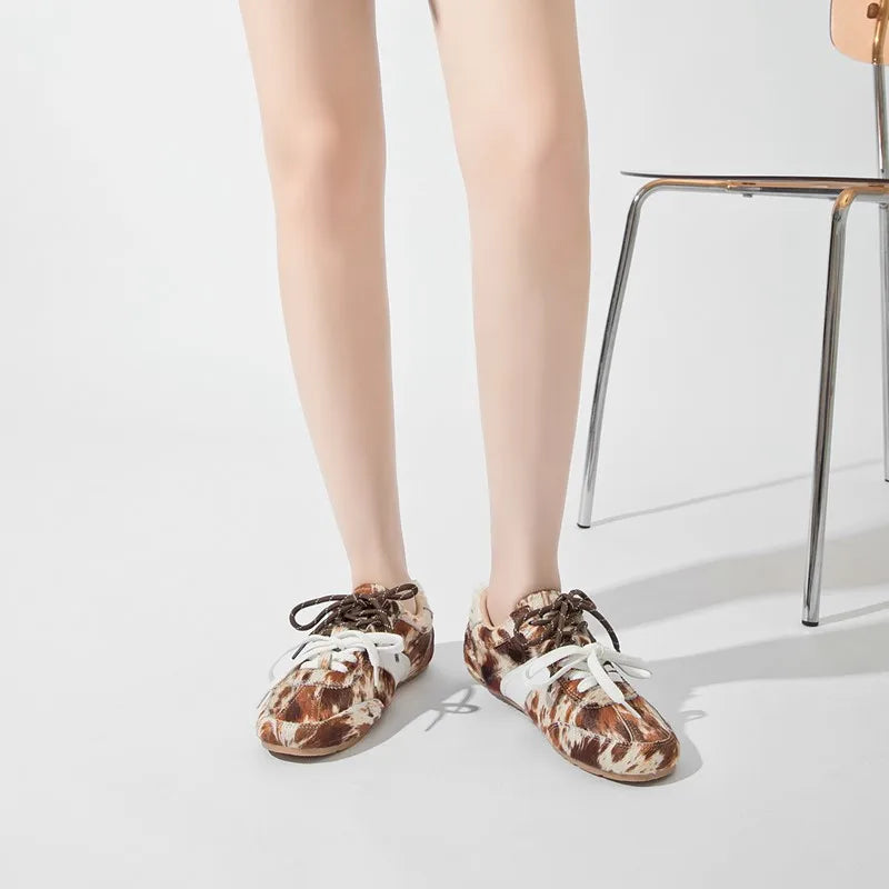 AIYUQI Women's Flat Shoes 2026 New Genuine Leather And Horse Hair Female Sneakers Large Size Lace-up Shoes For Women