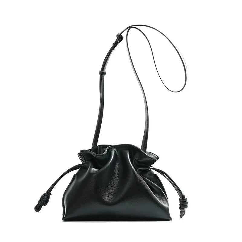 Autumn and Winter Classic Flamenco Fashion Lucky Bag Cloud Bag Genuine Leather Drawstring Shoulder Crossbody Bucket Bag for Wome