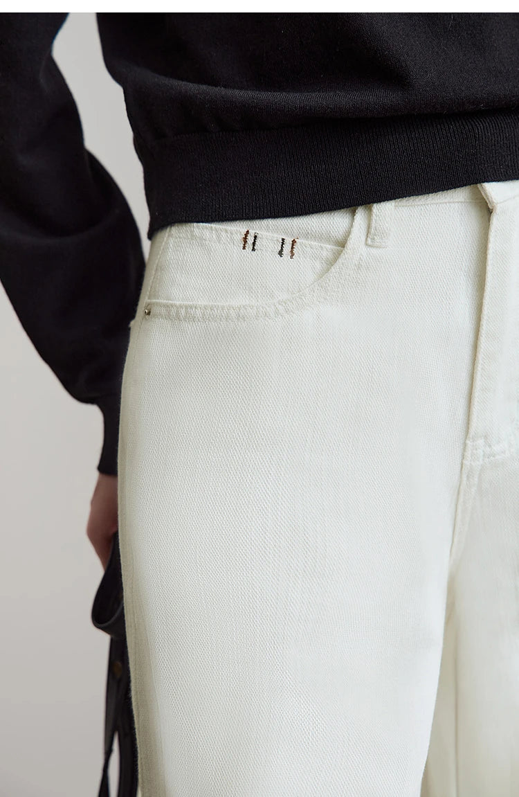 AMII Minimalist 2025 Autumn New Arrival Pants Minimalism Retro Casual Office Lady Pure Cotton Jeans Women Denim Trouser 12543141