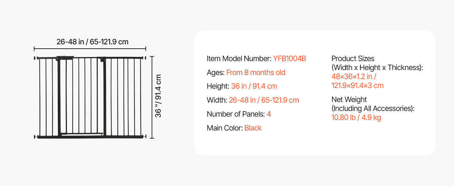 SucceBuy Baby Gate 28/30/36 Inches High Dog Gate Easy Step Walk Thru Child Pet Security Pressure Mount Kit Wall Cups Doorways