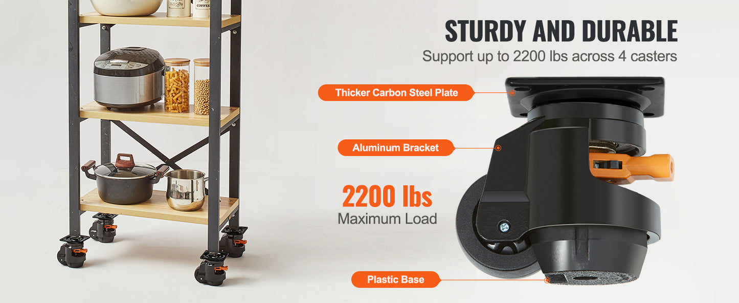 SucceBuy 4 Pcs Leveling Casters Heavy Duty Swivel Caster Wheels with Handle Design Height Adjustable Feet for Workbench Machine