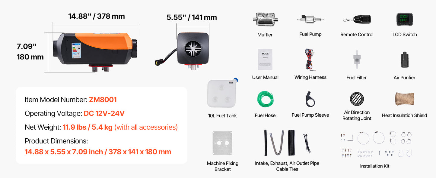 8KW Diesel Air Heater | Portable Parking Heater DC 12-24V