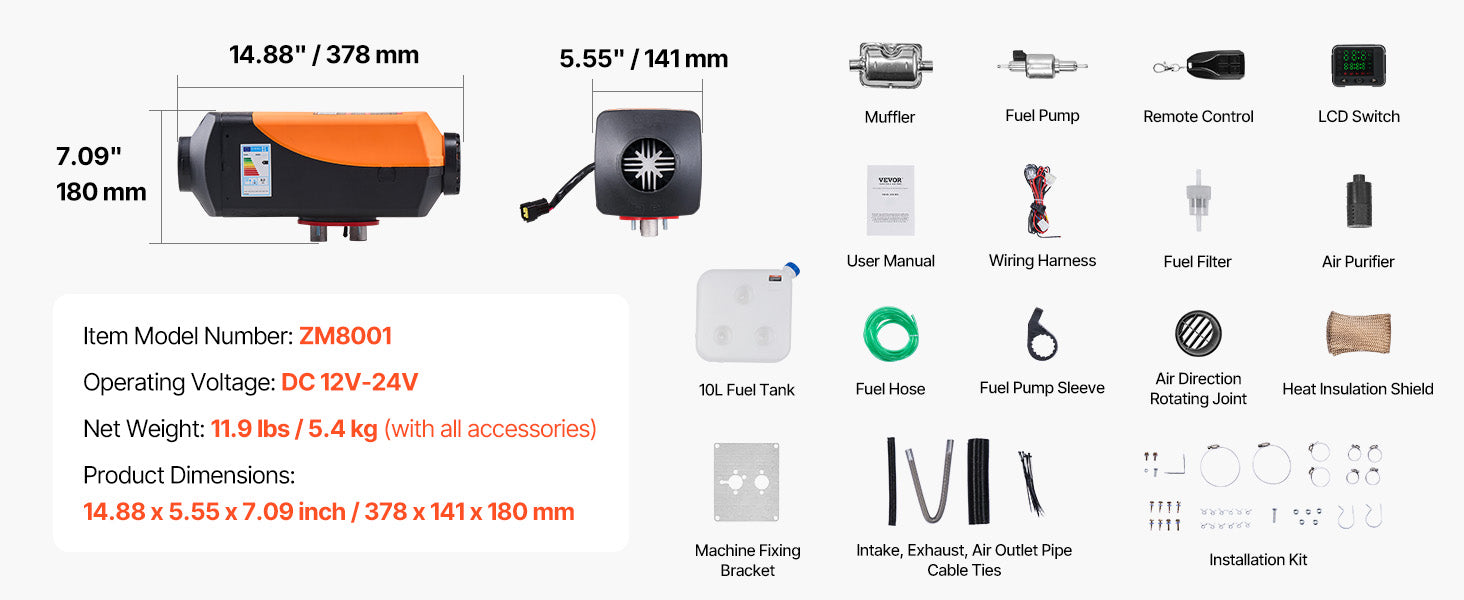 8KW Diesel Air Heater | Portable Parking Heater DC 12-24V
