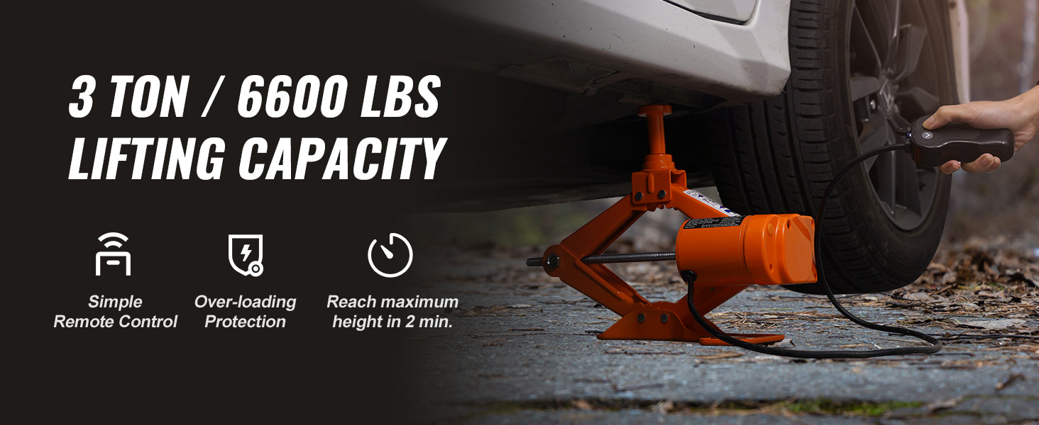 SucceBuy Electric Car Jack 3 Ton/6600lbs 12V Electric Scissor Jack Portable Car Jack for SUV Truck Sedan Tire Change Replacement