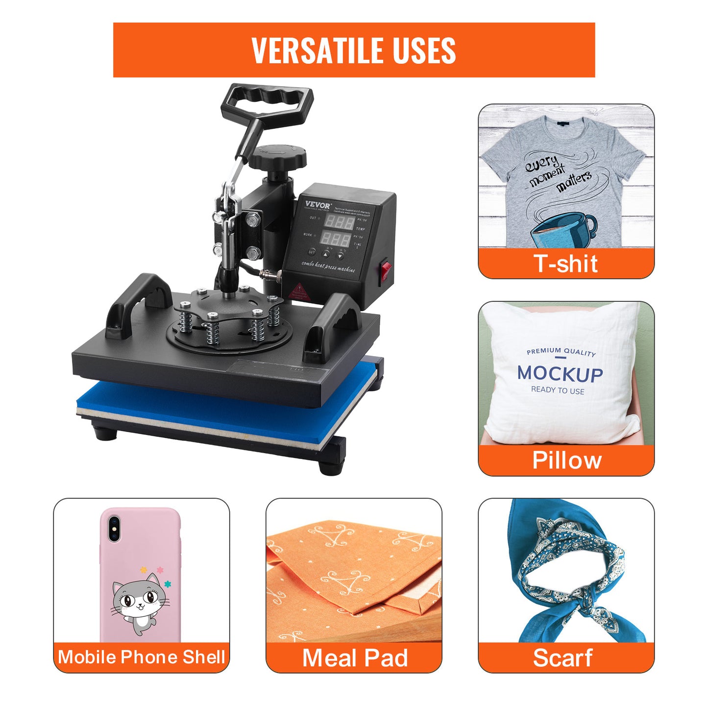 SucceBuy 12x10 In Dual Digital Heat Press Machine 650W Swing Away 360 Degree Rotation Transfer Sublimation Printing for T-Shirt