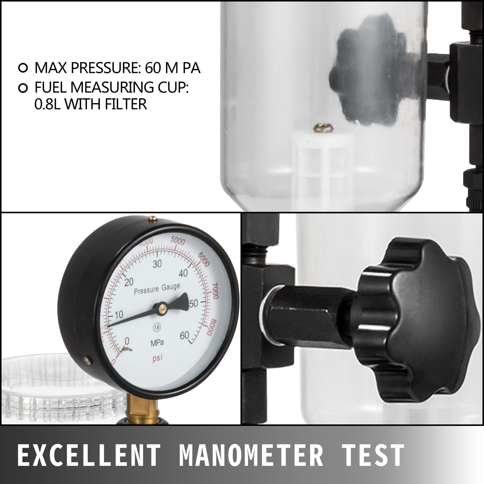 SucceBuy Diesel Fuel Injector Nozzles Tester with Dual Scale Gauge 6000PSI Engine Fuel Tester Repair Tool for Car Tractor Truck