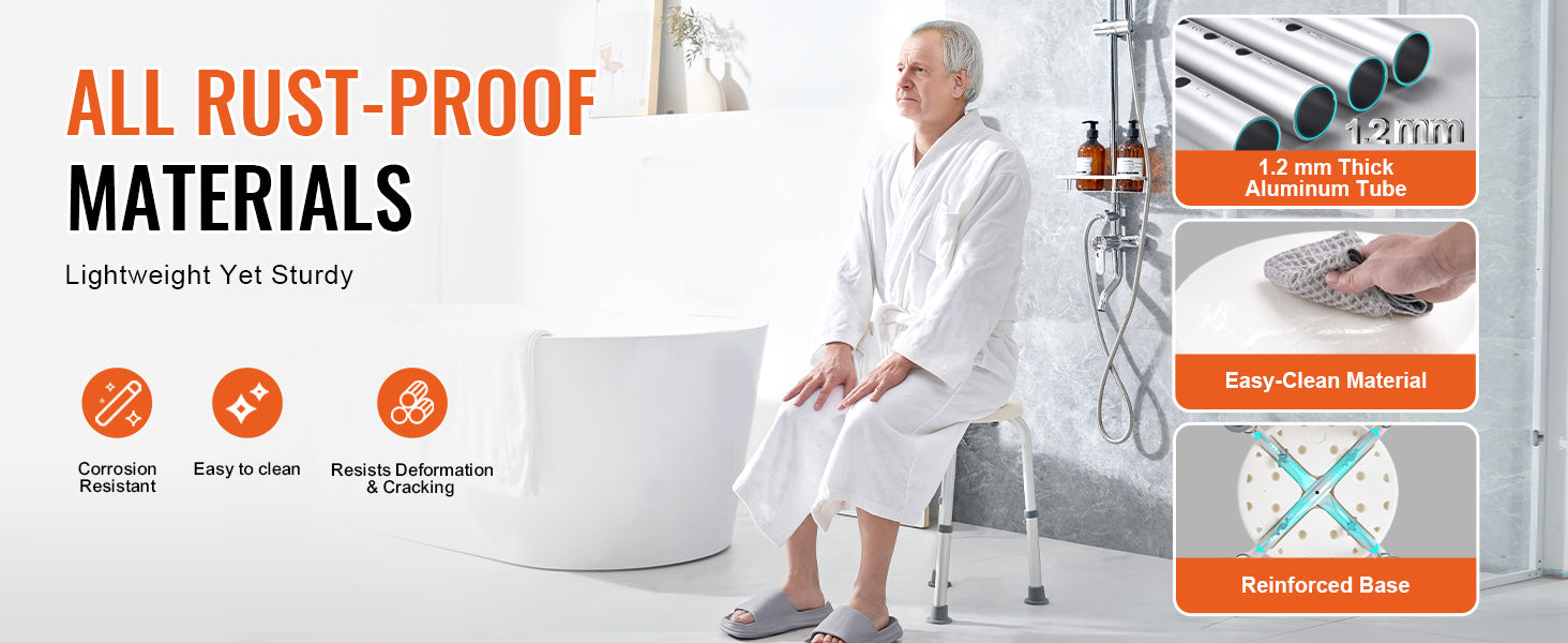 SucceBuy Shower Chair for Inside Shower Adjustable Height Shower Stool Non-Slip Bench Bathtub Seat  for Elderly Disabled Adults