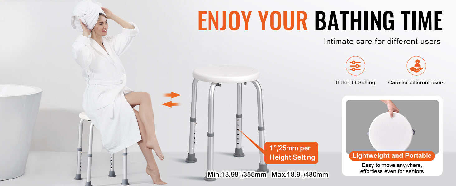 SucceBuy Shower Chair for Inside Shower Adjustable Height Shower Stool Non-Slip Bench Bathtub Seat  for Elderly Disabled Adults