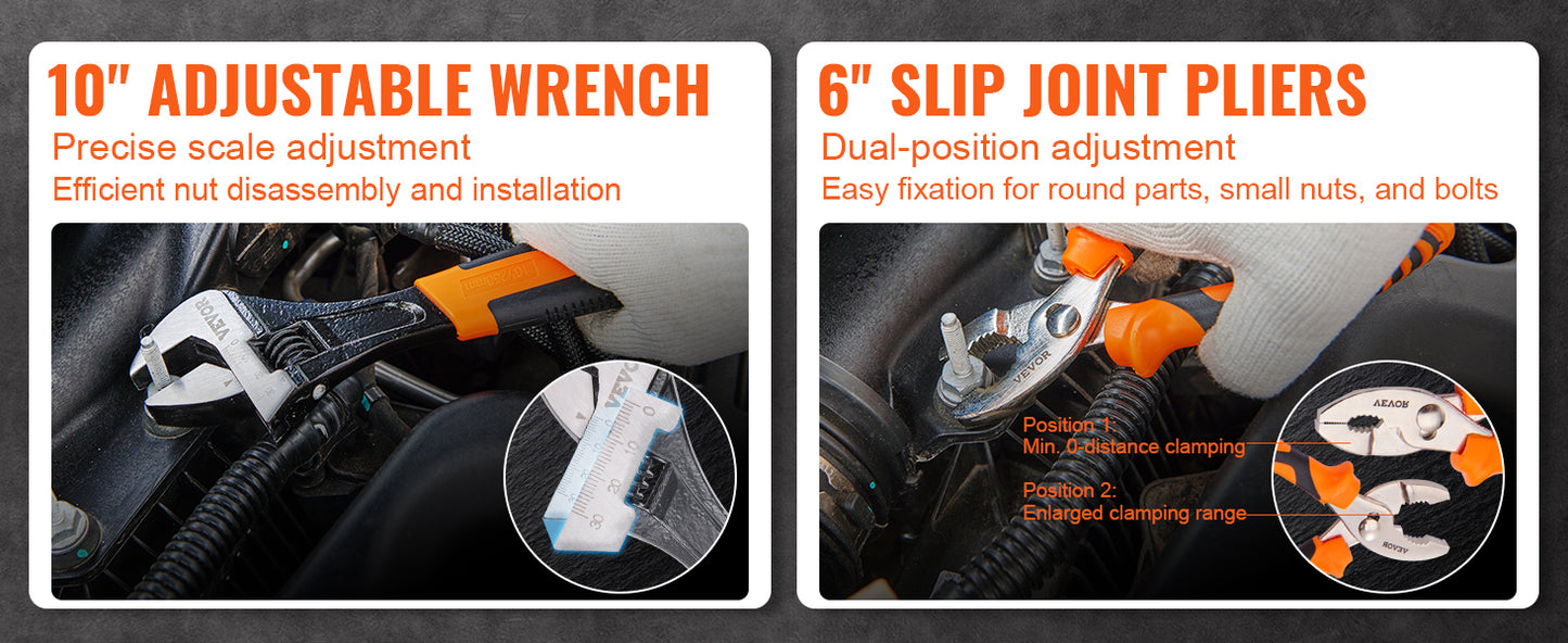 SucceBuy 8-Piece Pliers Set 8" Linesman's Pliers 6" Slip Joint Pliers Long Nose Pliers 6" Diagonal Cutter 10" Adjustable Wrench