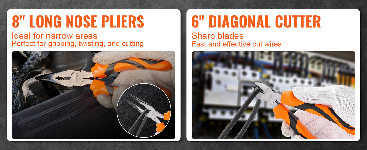 SucceBuy 8-Piece Pliers Set 8" Linesman's Pliers 6" Slip Joint Pliers Long Nose Pliers 6" Diagonal Cutter 10" Adjustable Wrench