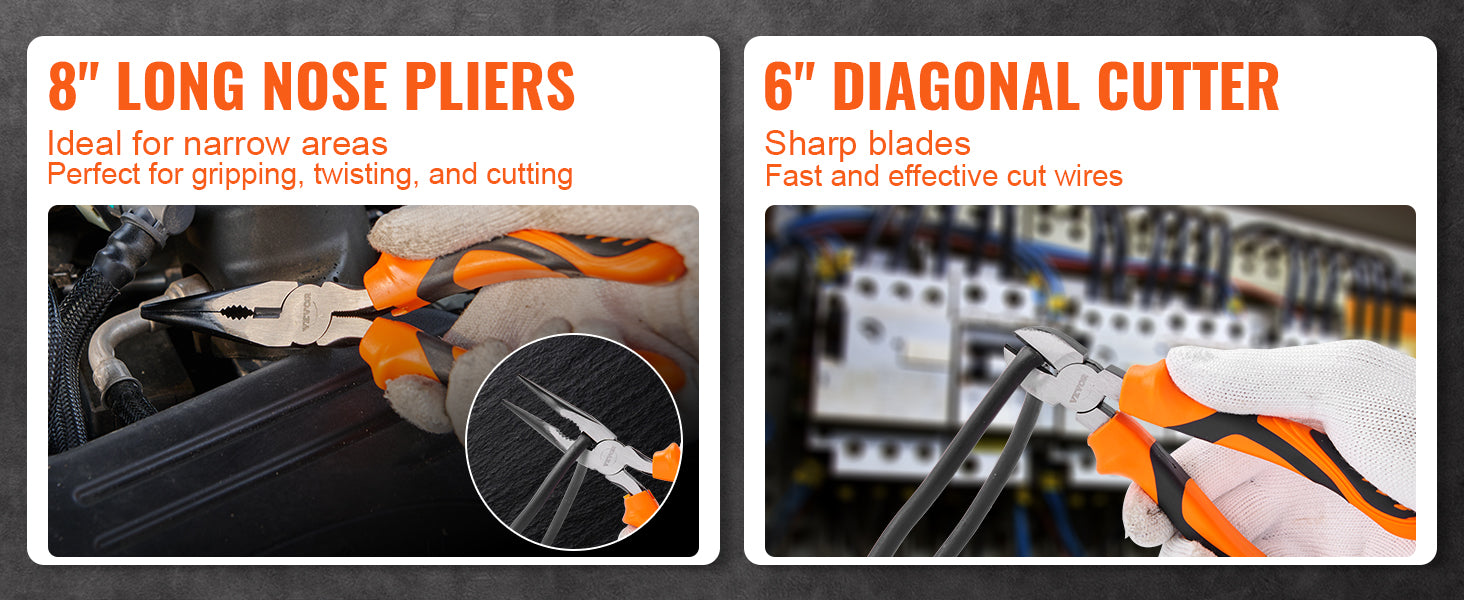 SucceBuy 8-Piece Pliers Set 8" Linesman's Pliers 6" Slip Joint Pliers Long Nose Pliers 6" Diagonal Cutter 10" Adjustable Wrench