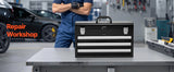 SucceBuy 20in 3-Drawer Metal Tool Box Black/Red Tool Chest with EVA Liners Multifunction Tool Organizer for Garage & Workshop